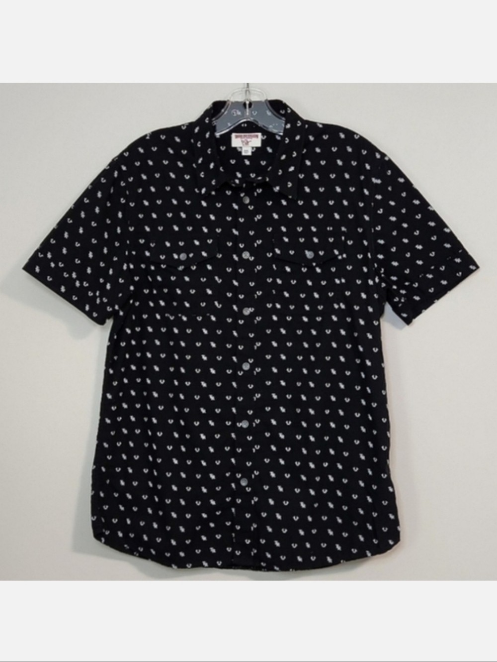 🌿True Religion Black & White Men's Button Down Shirt, Size M ~ EUC